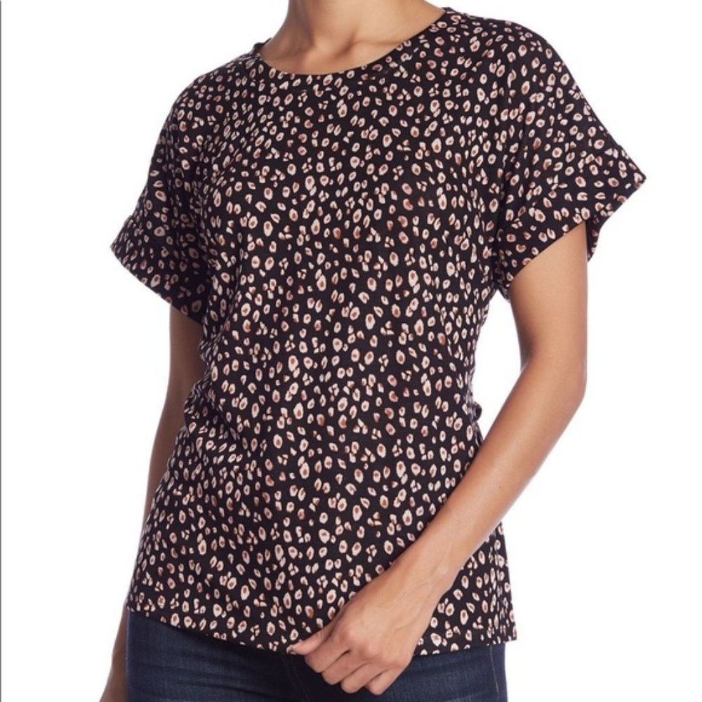 Emelia Black with Tan Orange Leopard Print Tie Waist Top 3X